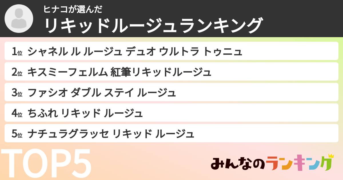 ヒナコさんの「リキッドルージュランキング」