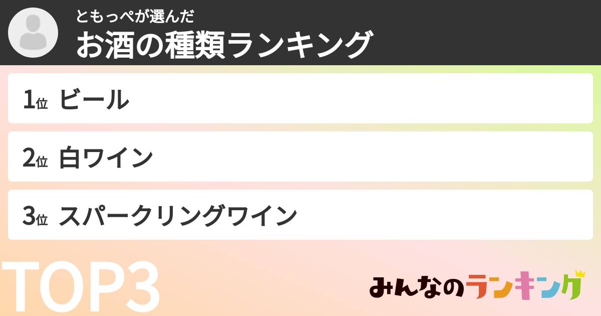 ともっぺさんの「お酒の種類ランキング」