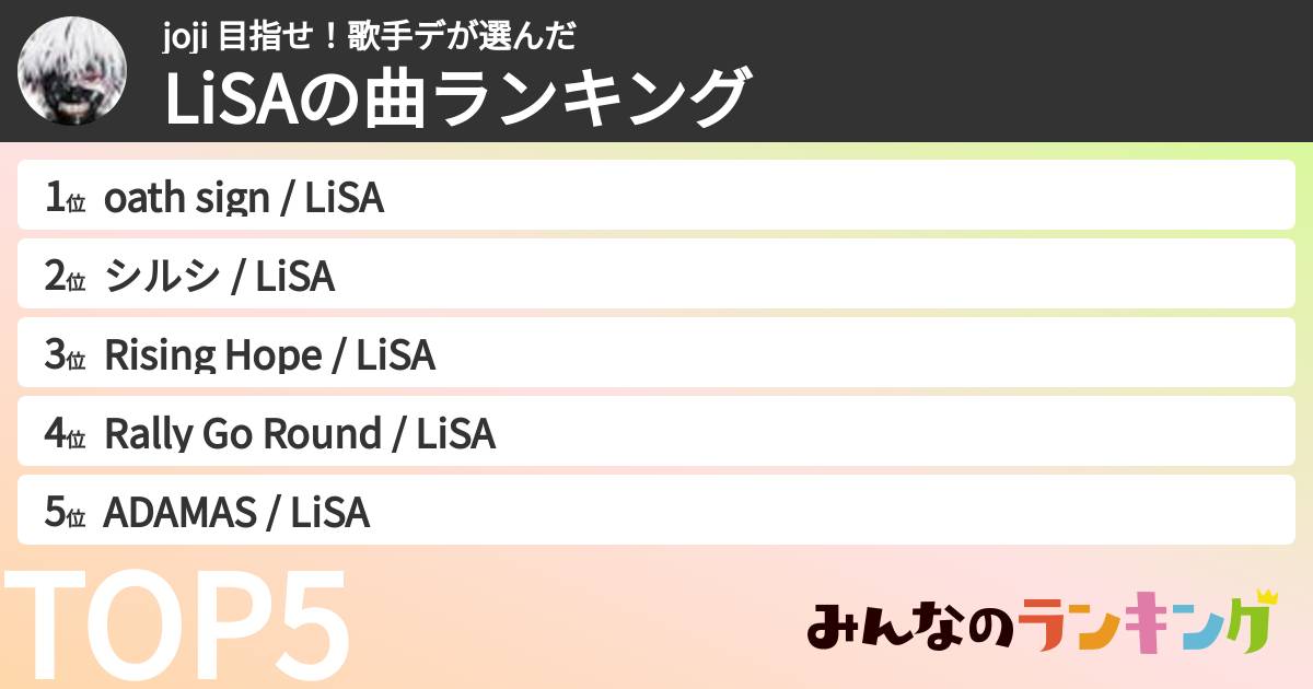 joji 目指せ！歌手デさんの「LiSAの曲ランキング」