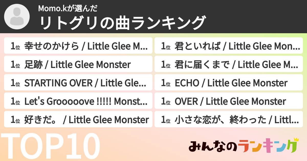 Momo.kさんの「リトグリの曲ランキング」