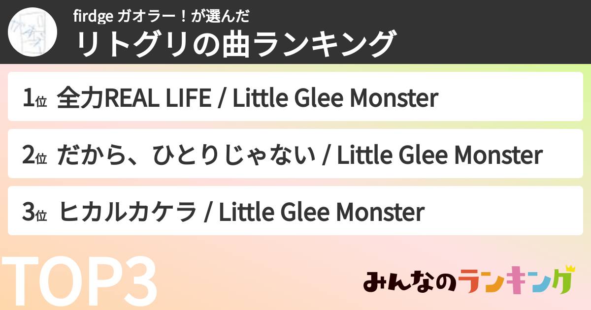 firdge ガオラー!さんの「リトグリの曲ランキング」