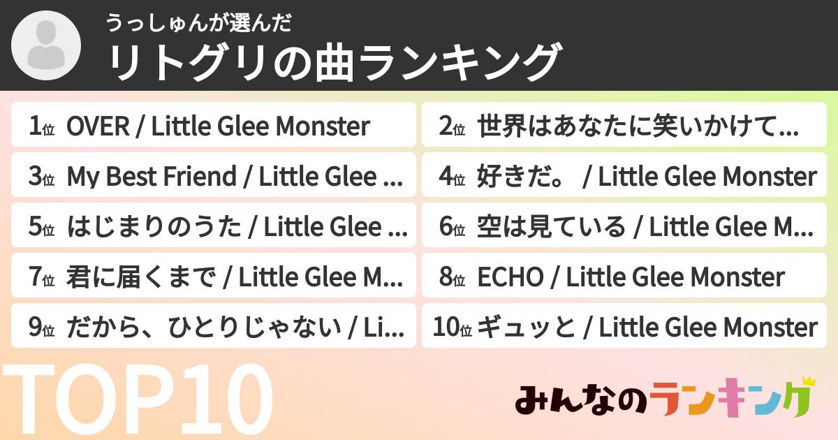うっしゅんさんの「リトグリの曲ランキング」