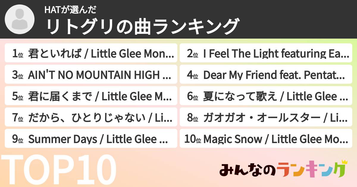 HATさんの「リトグリの曲ランキング」