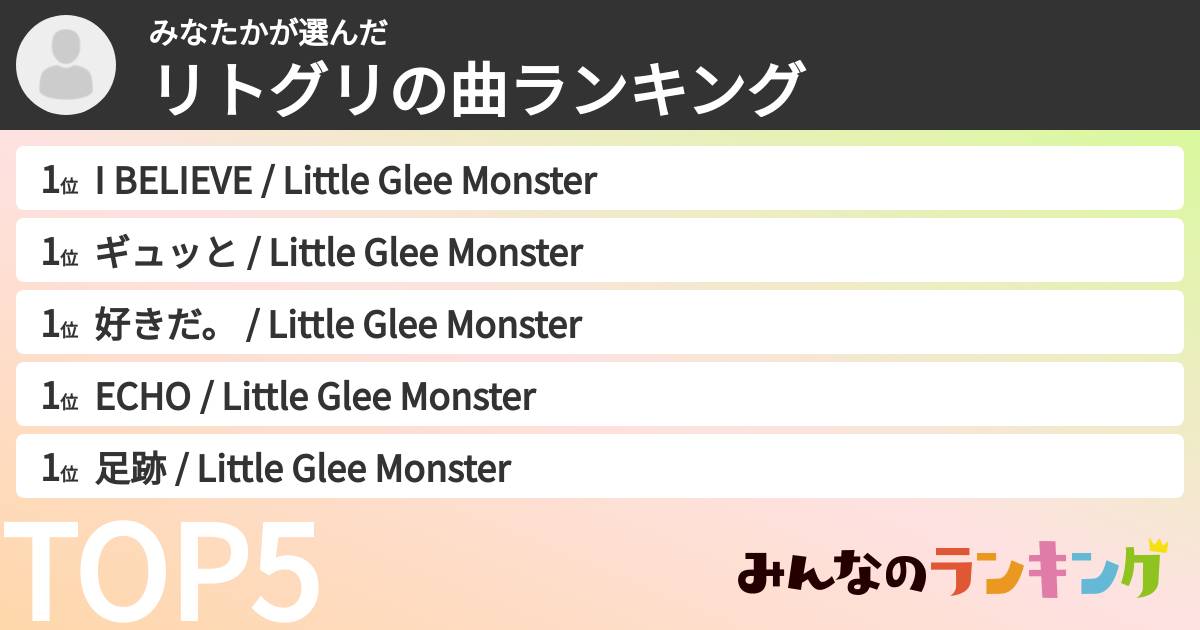 みなたかさんの「リトグリの曲ランキング」