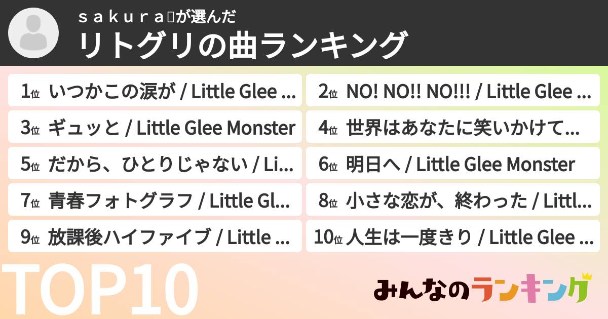 sakura🌸さんの「リトグリの曲ランキング」
