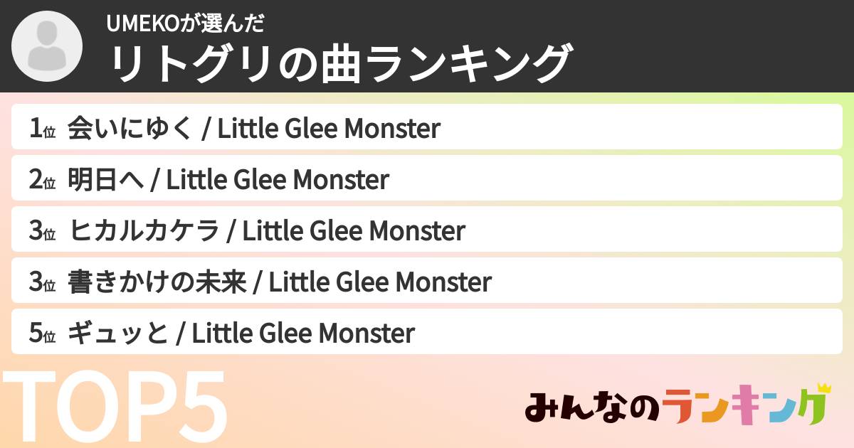 UMEKOさんの「リトグリの曲ランキング」