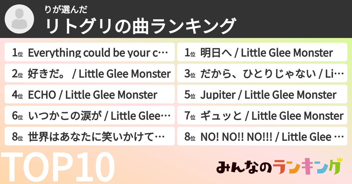 りさんの「リトグリの曲ランキング」