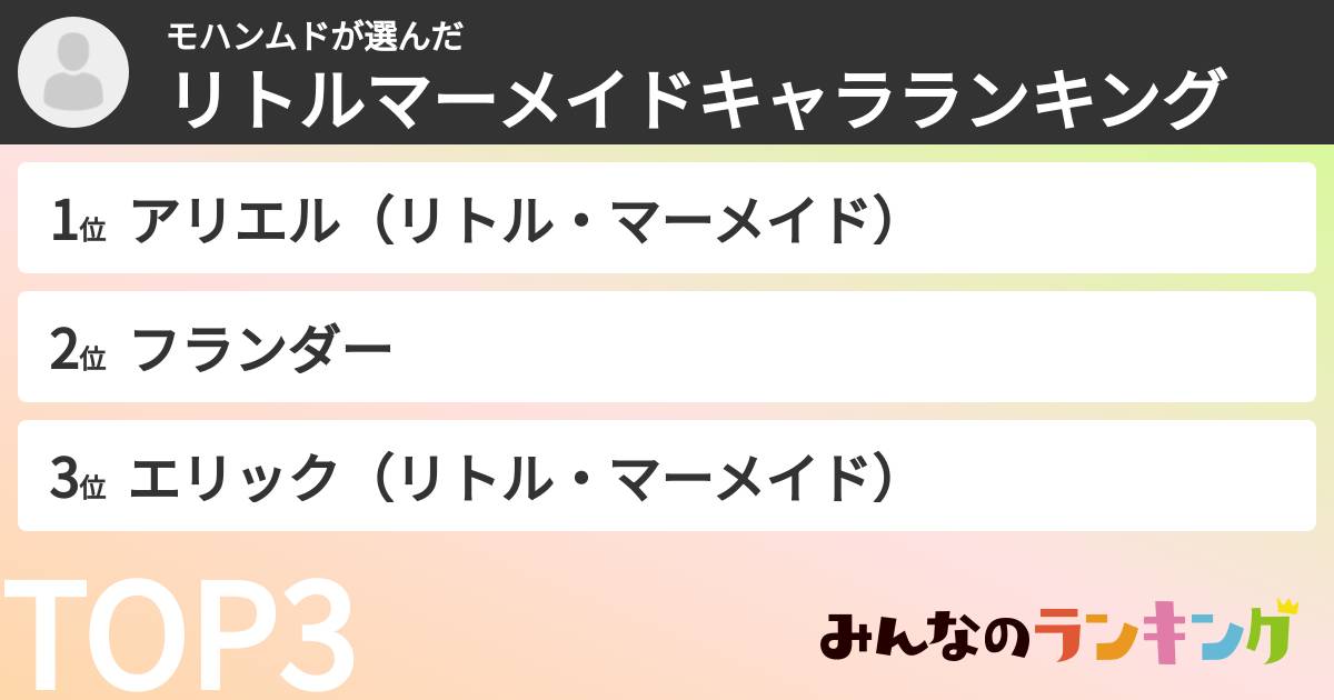モハンムドさんの「リトルマーメイドキャラランキング」