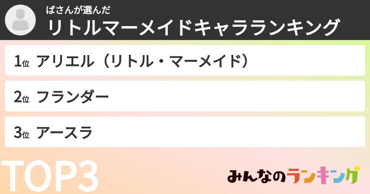 ばさんさんの「リトルマーメイドキャラランキング」