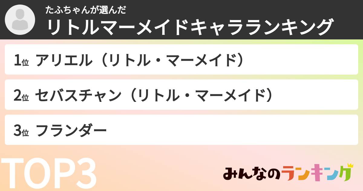 たふちゃんさんの「リトルマーメイドキャラランキング」