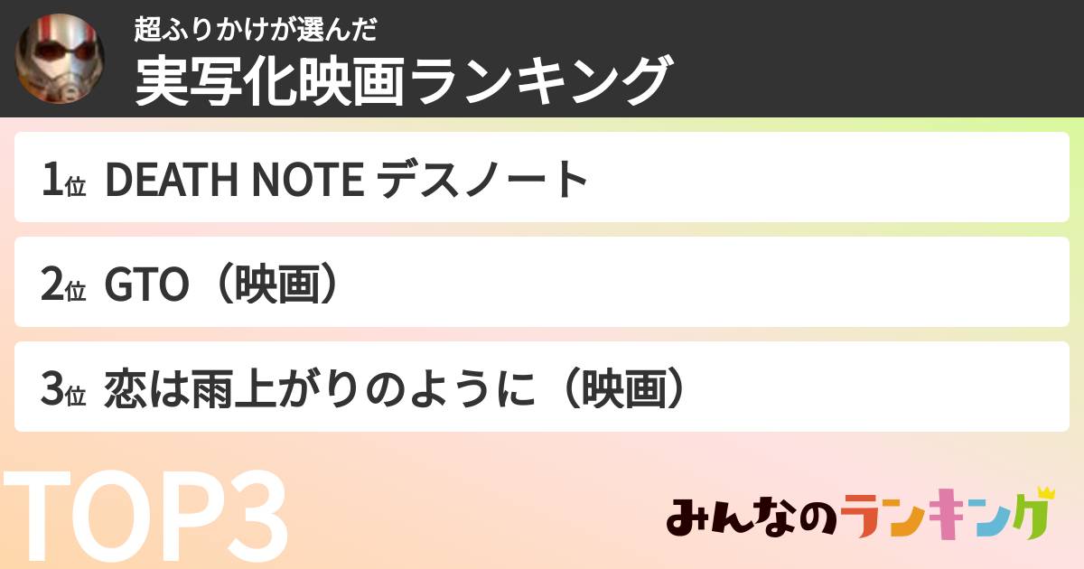 超ふりかけさんの「実写化映画ランキング」