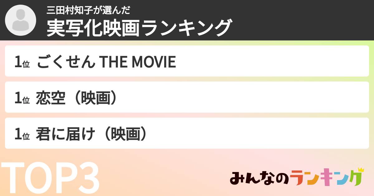 三田村知子さんの「実写化映画ランキング」
