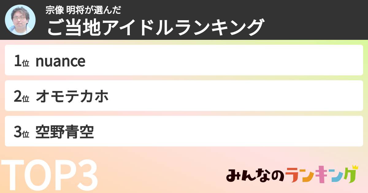 宗像 明将さんの「ご当地アイドルランキング」