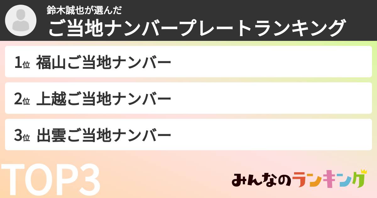 鈴木誠也さんの「ご当地ナンバープレートランキング」