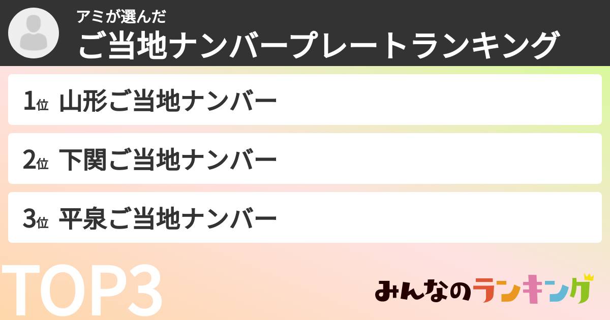 アミさんの「ご当地ナンバープレートランキング」