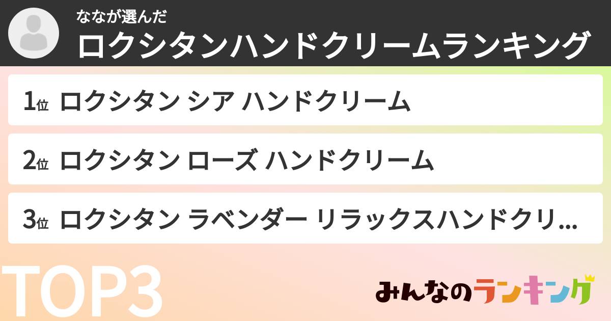 ななさんの「ロクシタンハンドクリームランキング」