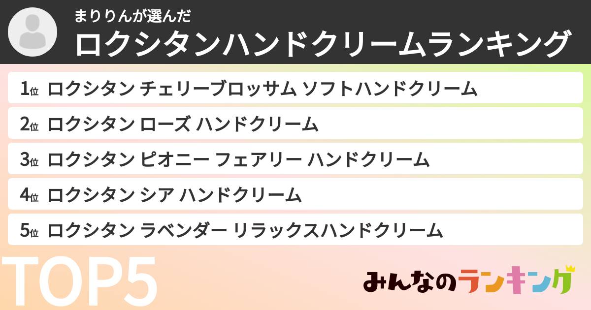 まりりんさんの「ロクシタンハンドクリームランキング」
