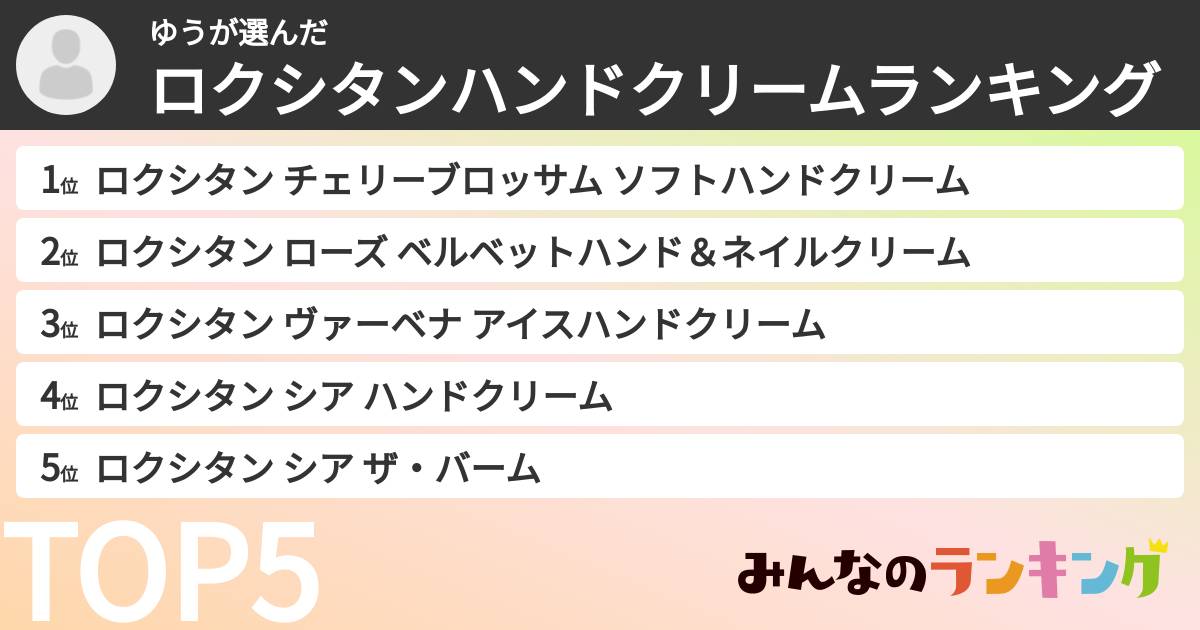ゆうさんの「ロクシタンハンドクリームランキング」
