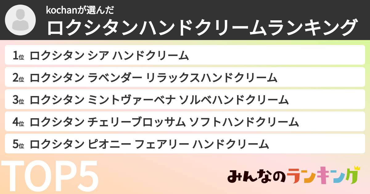 kochanさんの「ロクシタンハンドクリームランキング」