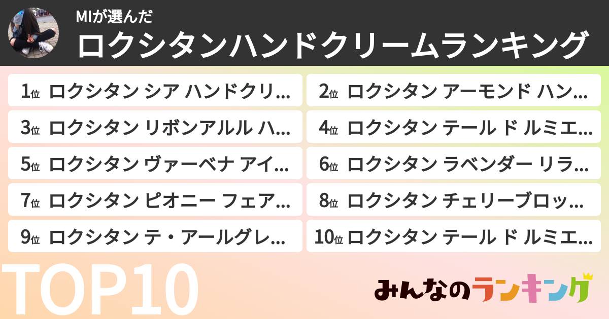 MIさんの「ロクシタンハンドクリームランキング」