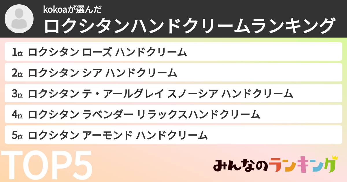 kokoaさんの「ロクシタンハンドクリームランキング」