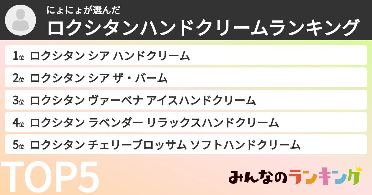 にょにょさんの「ロクシタンハンドクリームランキング」