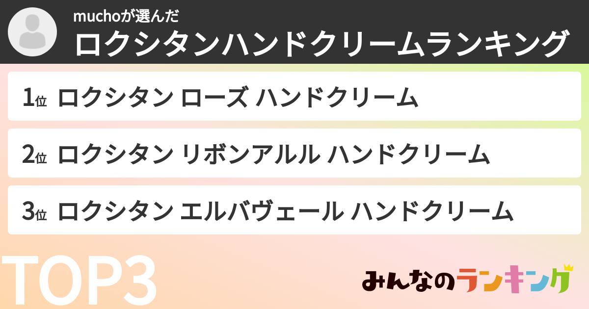 muchoさんの「ロクシタンハンドクリームランキング」
