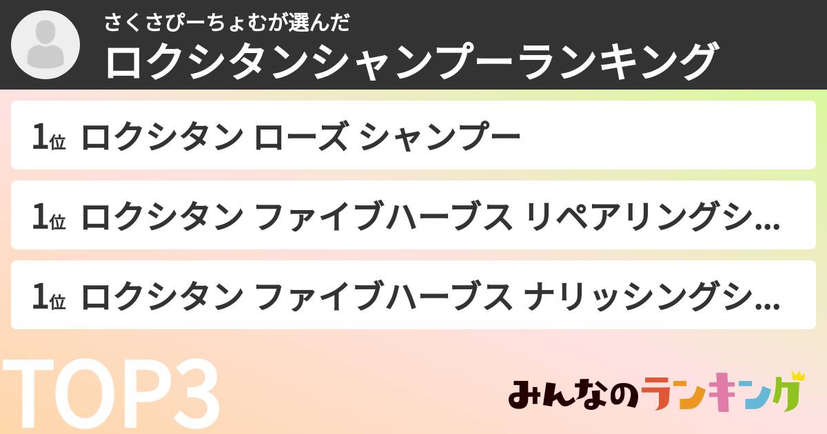 さくさぴーちょむさんの「ロクシタンシャンプーランキング」