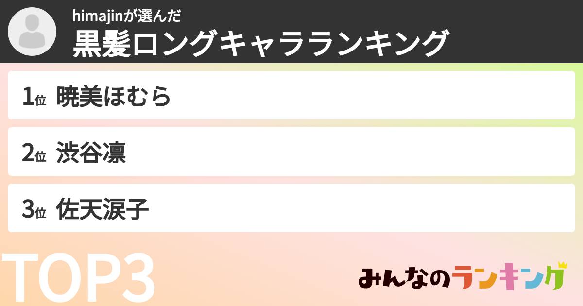 himajinさんの「黒髪ロングキャラランキング」