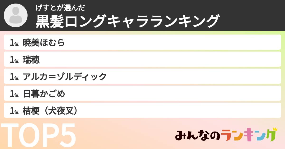 げすとさんの「黒髪ロングキャラランキング」