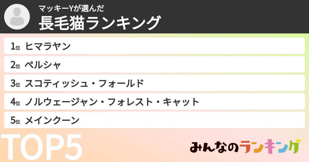 マッキーYさんの「長毛猫ランキング」