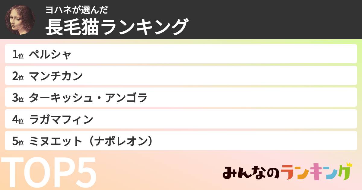 ヨハネさんの「長毛猫ランキング」