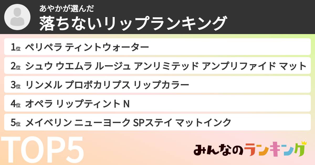 あやかさんの「落ちないリップランキング」