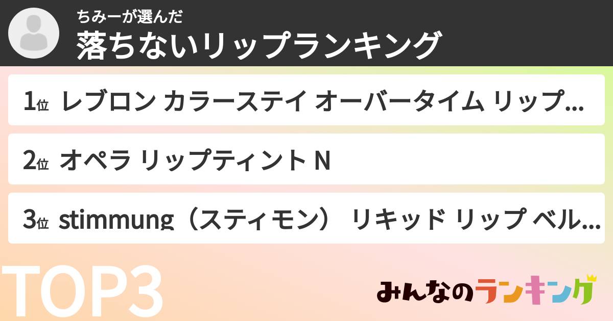 ちみーさんの「落ちないリップランキング」