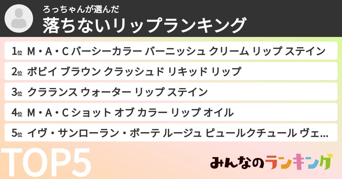 ろっちゃんさんの「落ちないリップランキング」