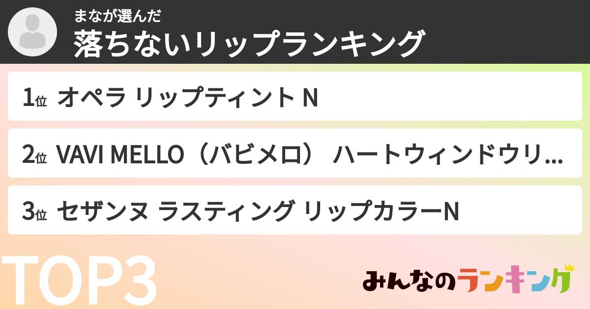 まなさんの「落ちないリップランキング」