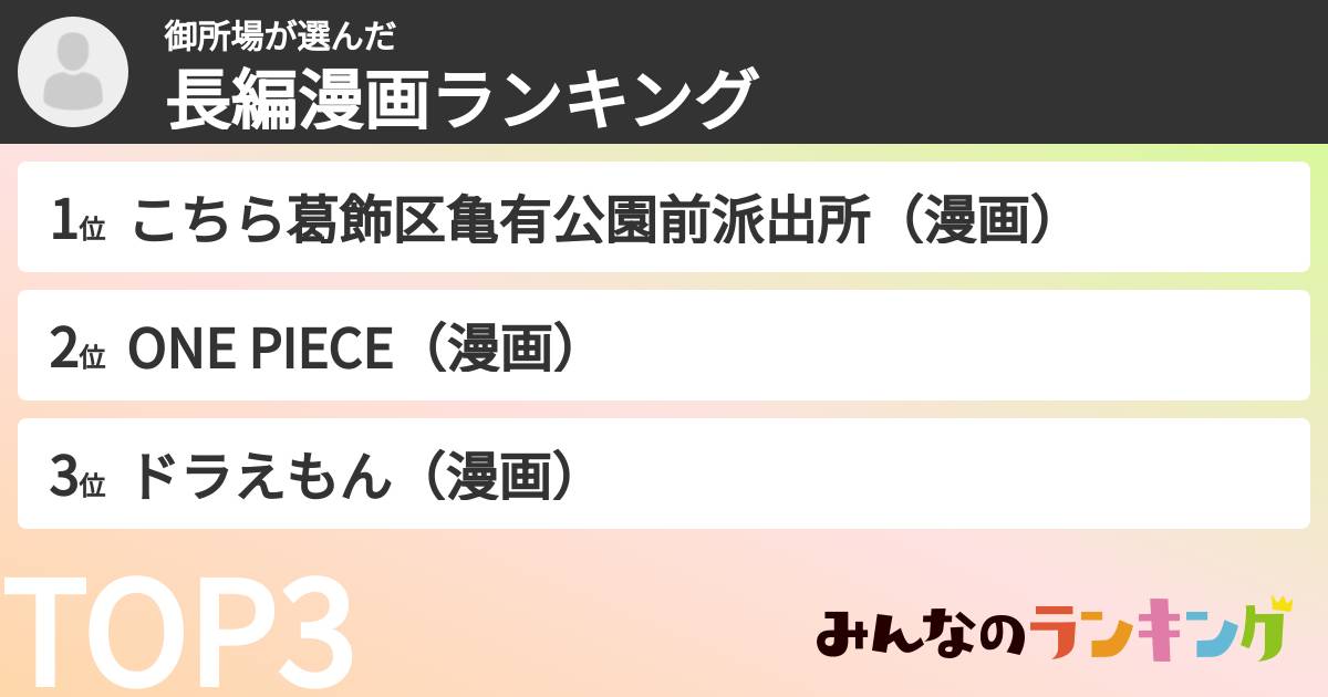 御所場さんの「長編漫画ランキング」