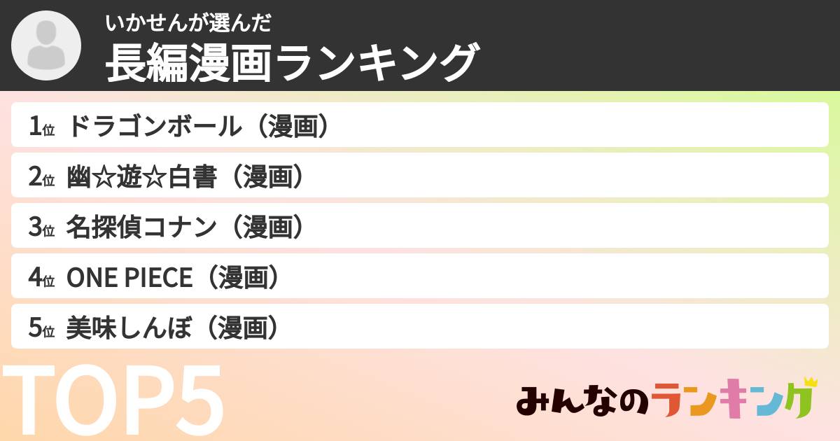 いかせんさんの「長編漫画ランキング」