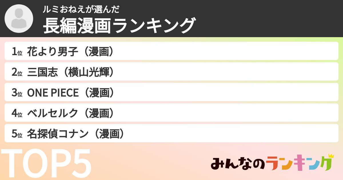 ルミおねえさんの「長編漫画ランキング」