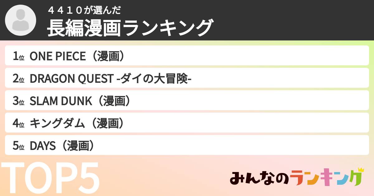 ４４１０さんの「長編漫画ランキング」