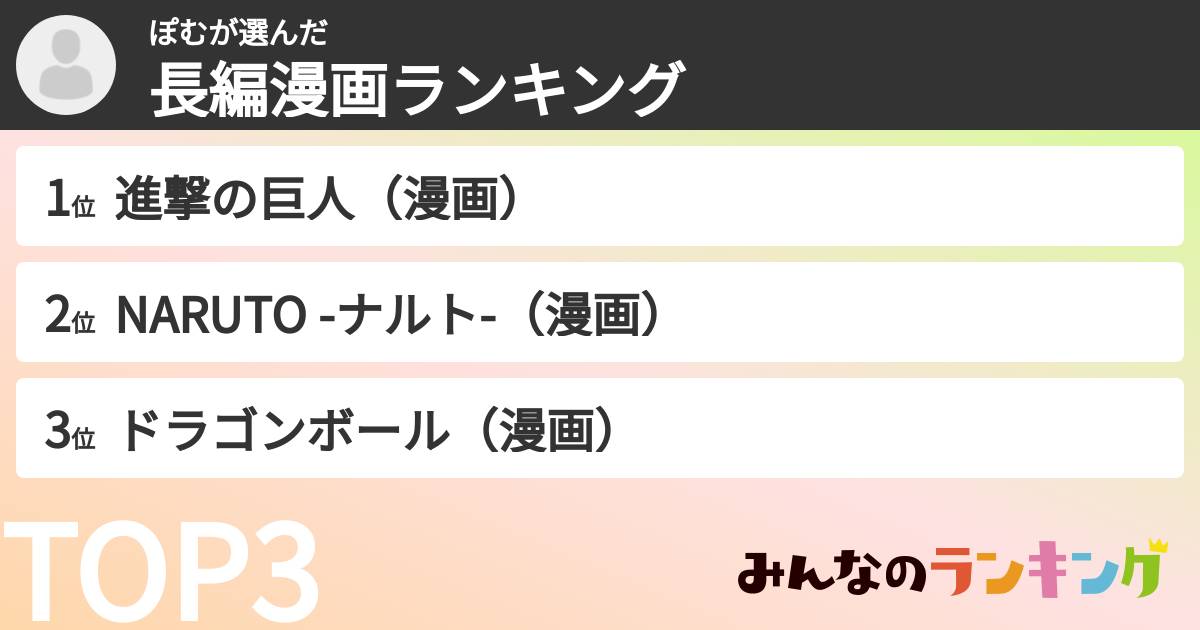ぽむさんの「長編漫画ランキング」