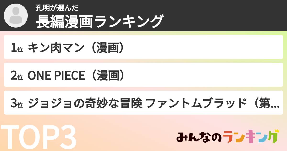 孔明さんの「長編漫画ランキング」