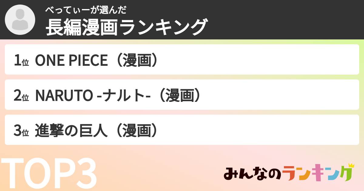 べってぃーさんの「長編漫画ランキング」