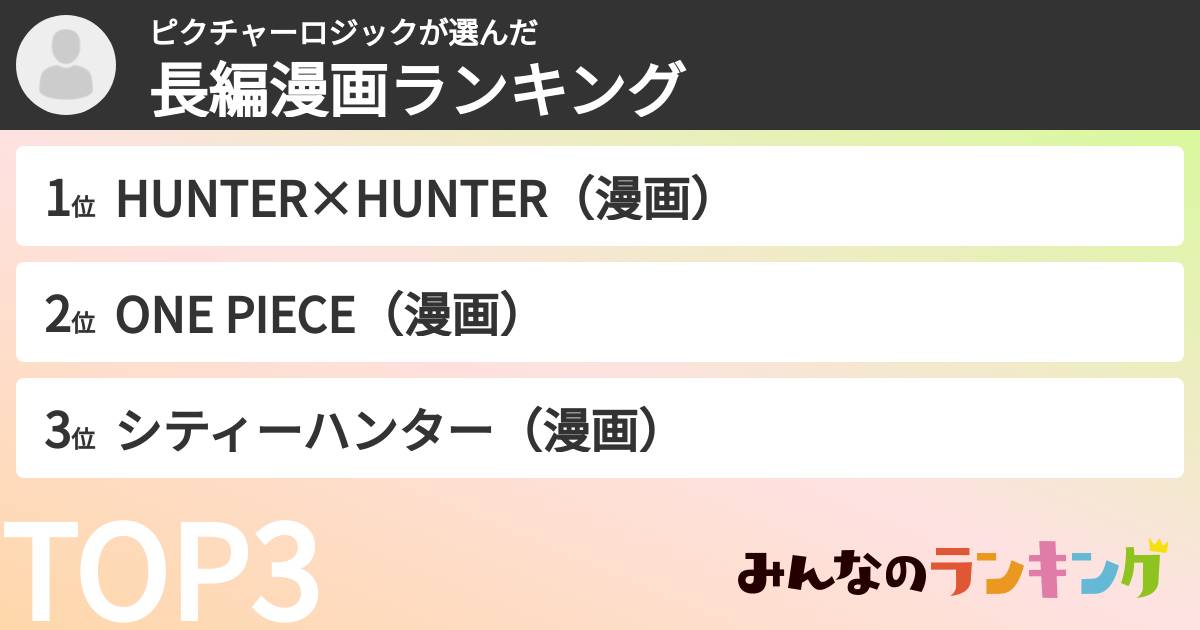 ピクチャーロジックさんの「長編漫画ランキング」