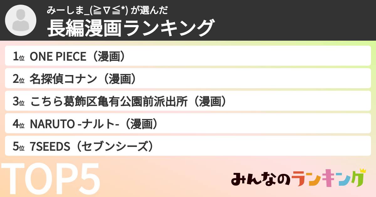 みーしま_(≧∇≦*) さんの「長編漫画ランキング」