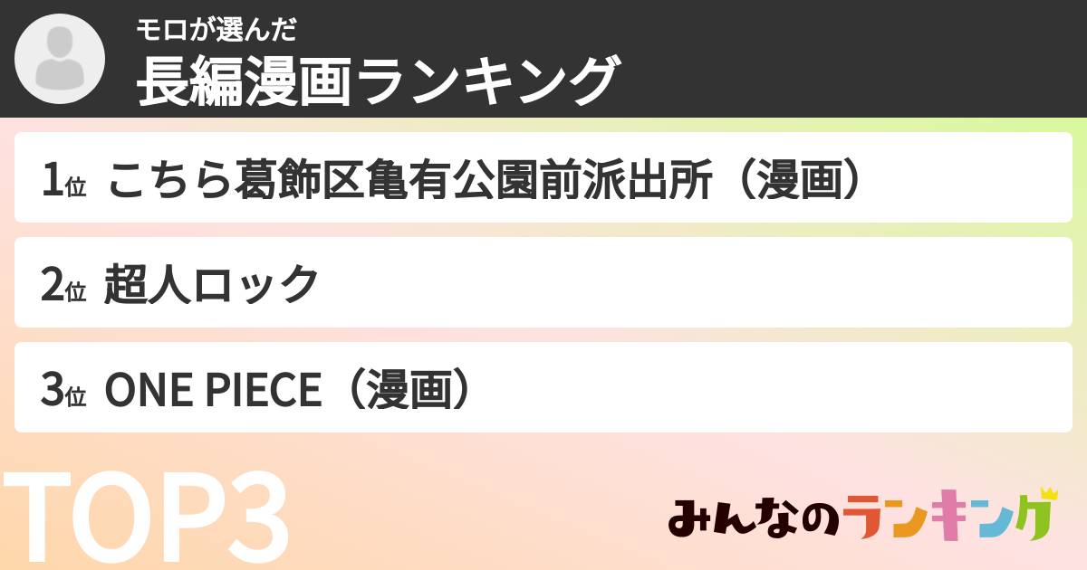 モロさんの「長編漫画ランキング」