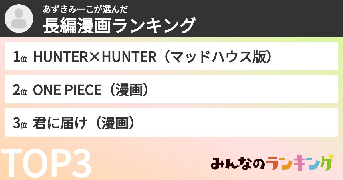 あずきみーこさんの「長編漫画ランキング」