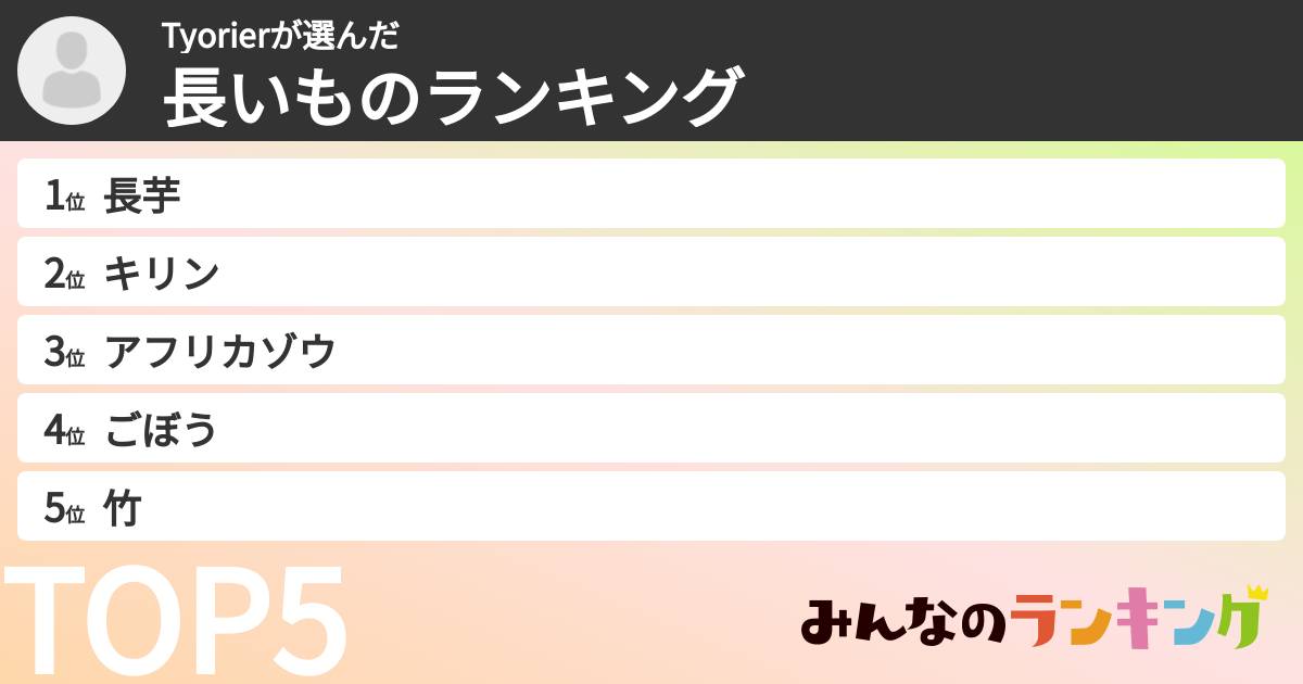 Tyorierさんの「長いものランキング」