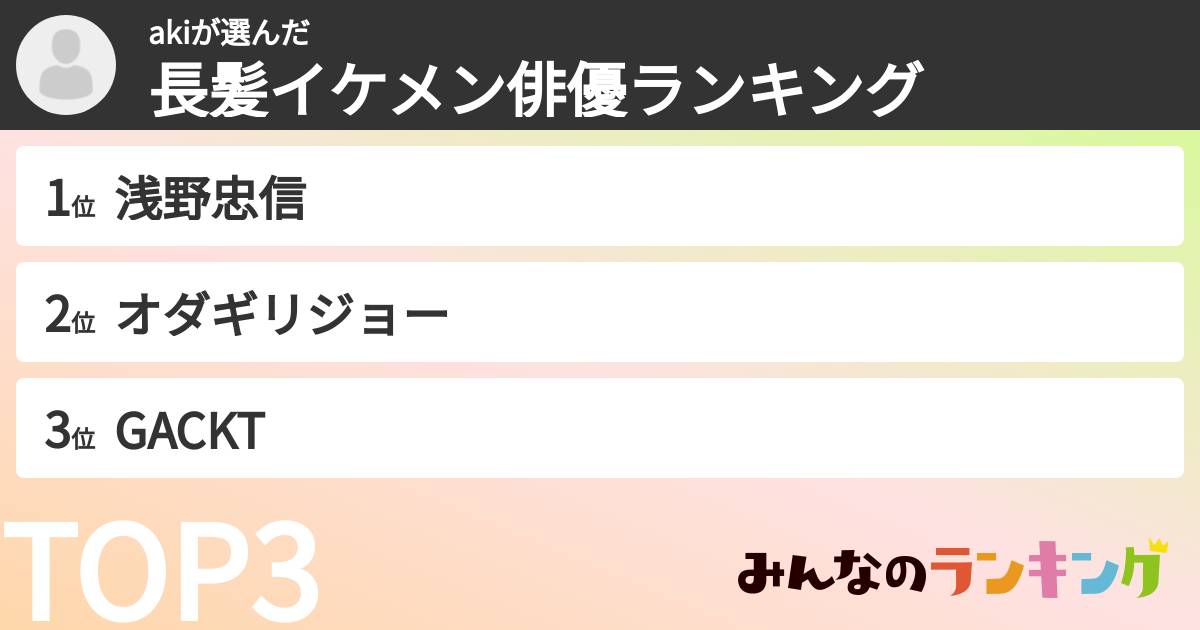 akiさんの「長髪イケメン俳優ランキング」