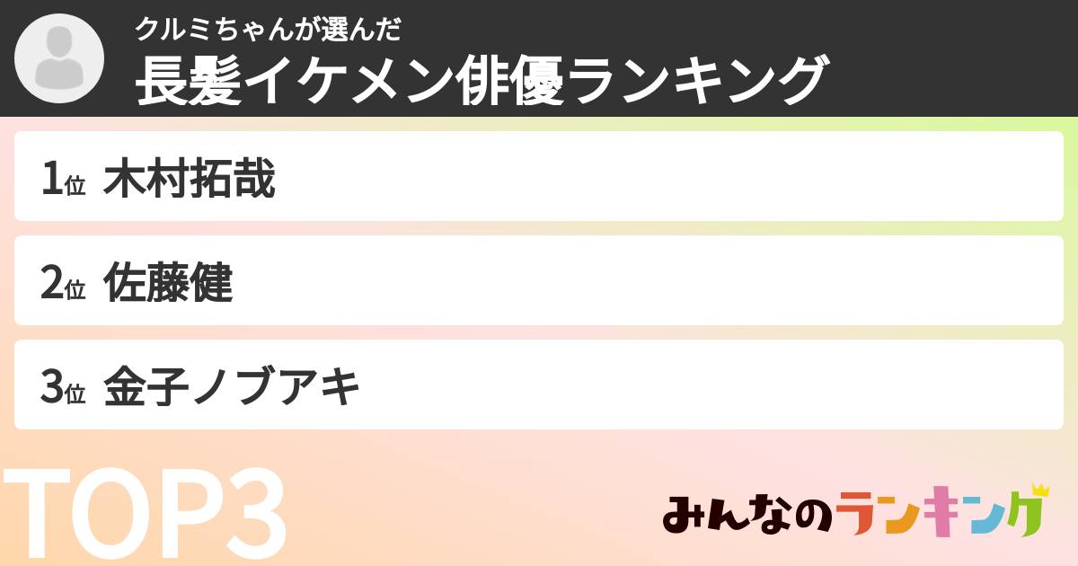 クルミちゃんさんの「長髪イケメン俳優ランキング」